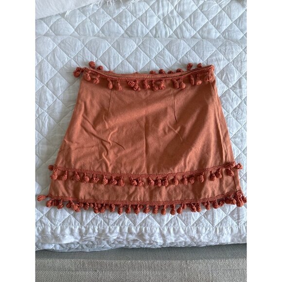 mini skirt, tassels, lined, S, orange, lightweight, burnt orange, rust, gameday - Picture 9 of 10